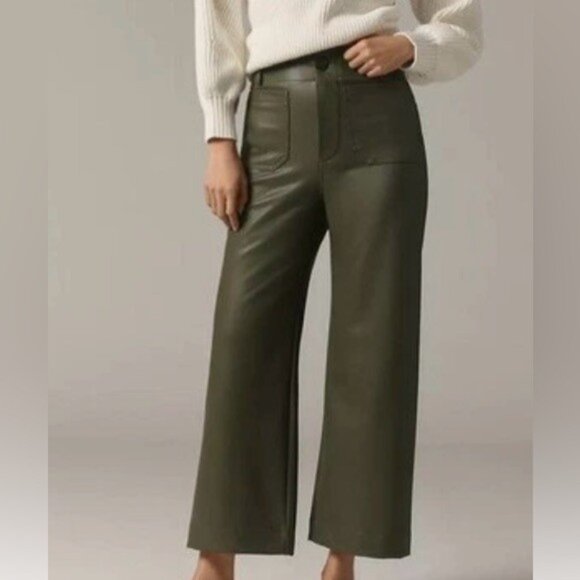 NWT Size 25P- The Colette Faux-Leather Crop Wide-Leg Pants Maeve (NWT US$ 148) - Picture 1 of 16